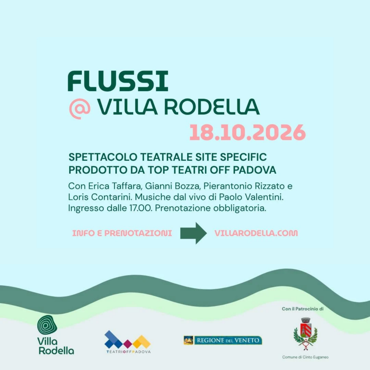 Flussi di TOP Teatri Off Padova a Villa Rodella, Cinto Euganeo, domenica 18 ottobre 2026 alle 17.30